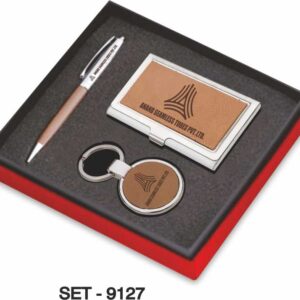 3-In-1 Corporate Gift Set (Leather Key Chain, Leather Card Holder & Pen)  SET - 9127