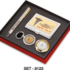 4 In 1 Pen+Visiting Card Holder+Keychain+Table Clock SET-9123