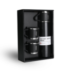 Black Vacuum Flask Gift Set- Bottle with 3 Cups