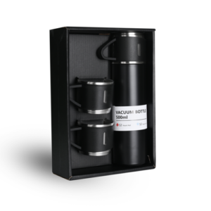 Black Vacuum Flask Gift Set- Bottle with 3 Cups