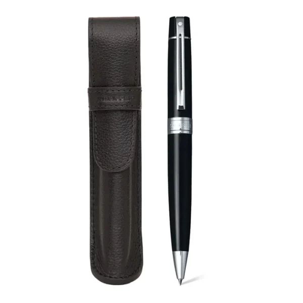 Sheaffer Gift Set Glossy Black 300 9312 Ballpoint Pen With Chrome Trim And Pen Pouch - Image 4