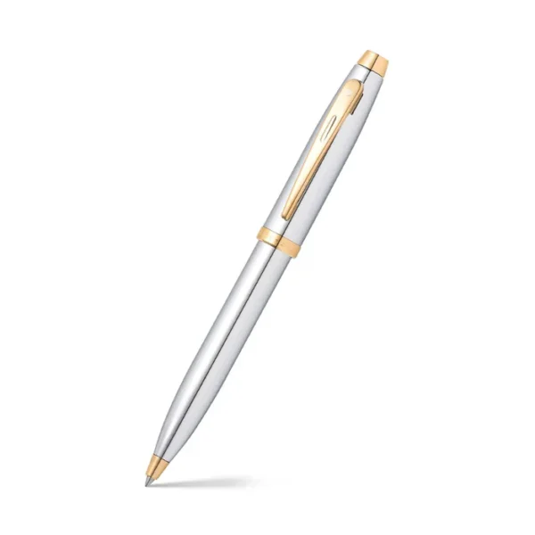 Sheaffer Gift Set ft. Bright Chrome 100 Ballpoint Pen with Gold Trims and Table Clock - Image 3