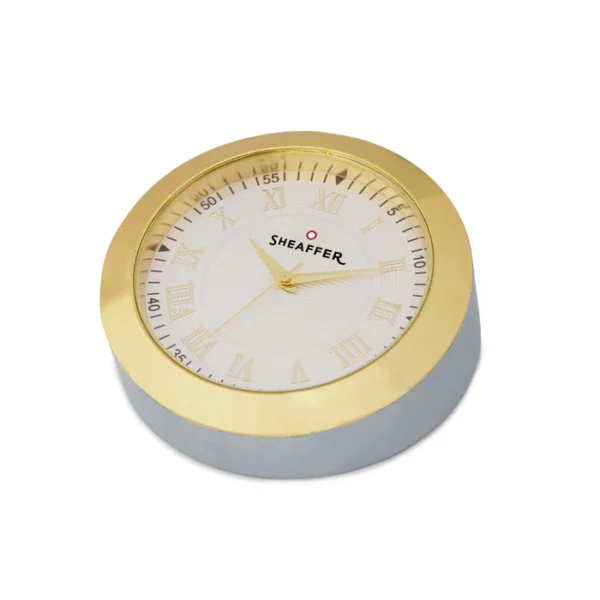 Sheaffer Gift Set ft. Bright Chrome 100 Ballpoint Pen with Gold Trims and Table Clock - Image 5