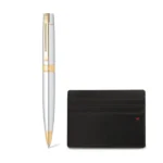 Sheaffer Gift Set 300 Ballpoint Pen with Credit Card Holder Bright Chrome with Gold Trims