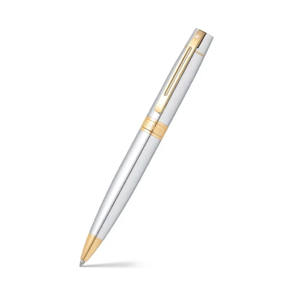 Sheaffer Gift Set 300 Ballpoint Pen with Table Clock Bright Chrome with Gold Trims - Image 3