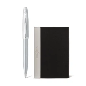 Sheaffer Gift Set 100 Ballpoint Pen with Business Card Holder Brushed Chrome with Chrome Trims