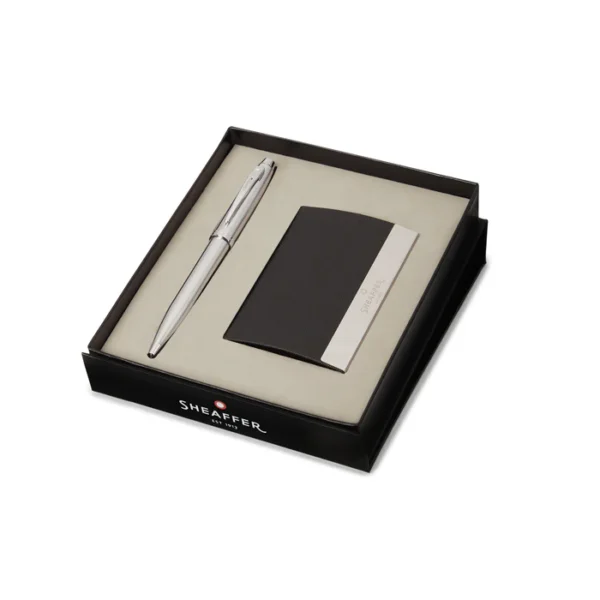 Sheaffer Gift Set 100 Ballpoint Pen with Business Card Holder Brushed Chrome with Chrome Trims - Image 3