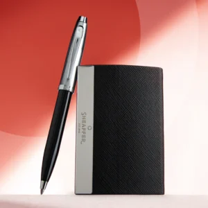 Sheaffer Gift Set 100 Ballpoint Pen with Business Card Holder Glossy Black with Chrome Trims