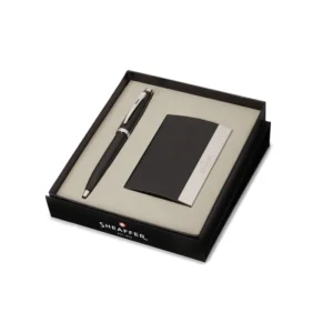 Sheaffer Gift Set 100 Ballpoint Pen with Business Card Holder Glossy Black with Chrome Trims
