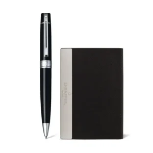 Sheaffer Gift Set 300 Ballpoint Pen with Business Card Holder Glossy Black with Chrome Trims