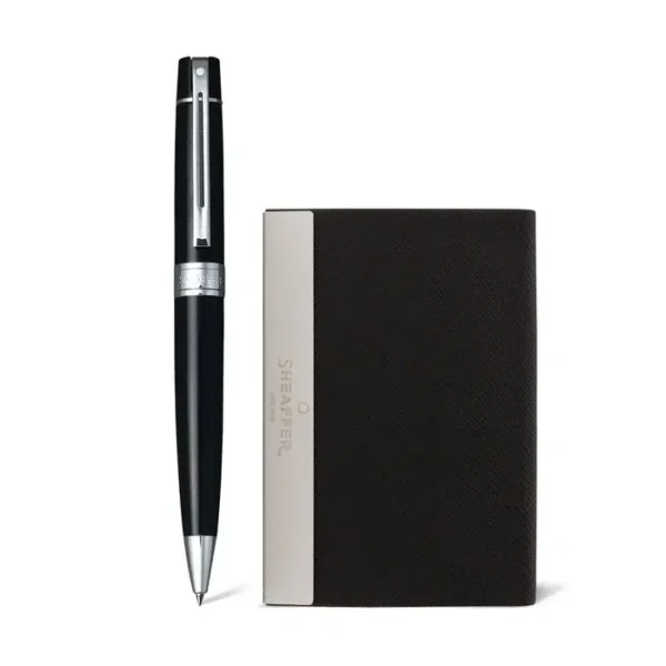Sheaffer Gift Set 300 Ballpoint Pen with Business Card Holder Glossy Black with Chrome Trims