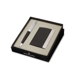 Sheaffer Gift Set 300 Ballpoint Pen with Business Card Holder Glossy Black with Chrome Trims