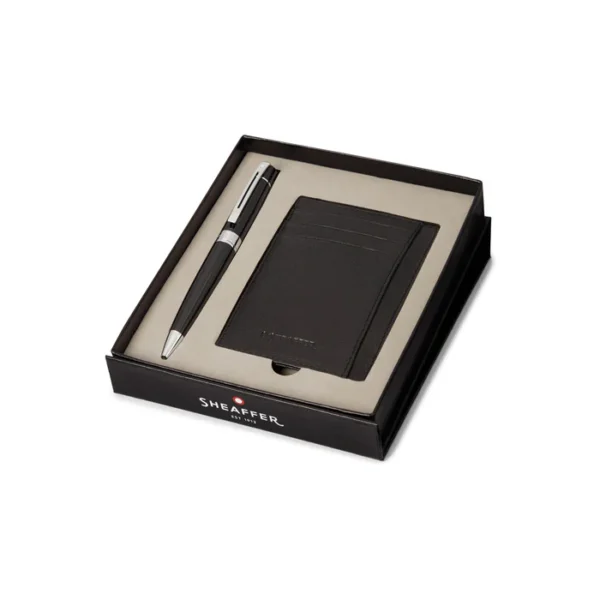 Sheaffer Gift Set 300 Ballpoint Pen with Credit Card Holder Glossy Black with Chrome Trims - Image 4