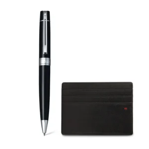 Sheaffer Gift Set 300 Ballpoint Pen with Credit Card Holder Glossy Black with Chrome Trims