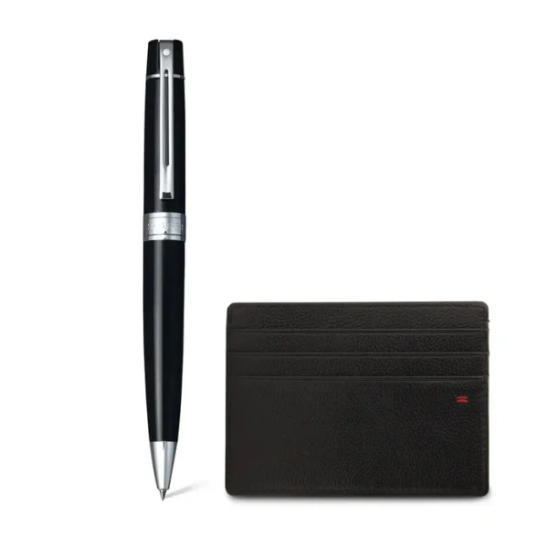 Sheaffer Gift Set 300 Ballpoint Pen with Credit Card Holder Glossy Black with Chrome Trims