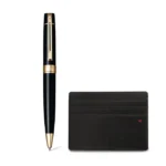 Sheaffer Gift Set 300 Ballpoint Pen with Credit Card Holder Glossy Black with Gold Trims