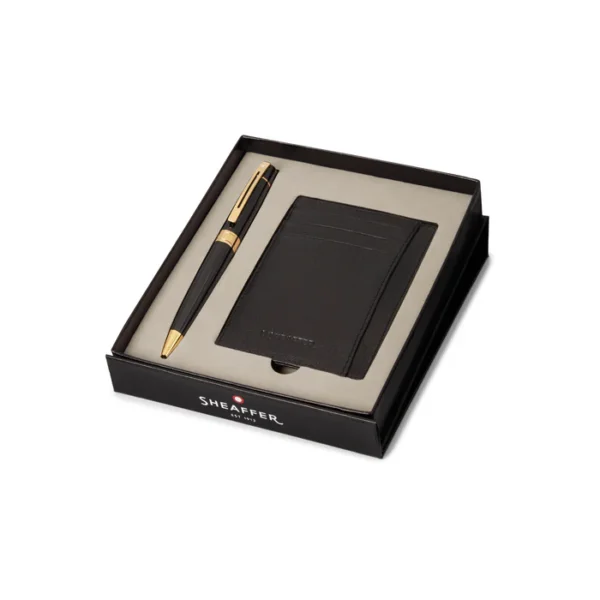 Sheaffer Gift Set 300 Ballpoint Pen with Credit Card Holder Glossy Black with Gold Trims - Image 4