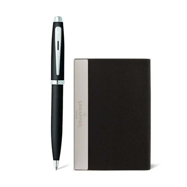 Sheaffer Gift Set 100 Ballpoint Pen with Business Card Holder Matte Black with Chrome Trims