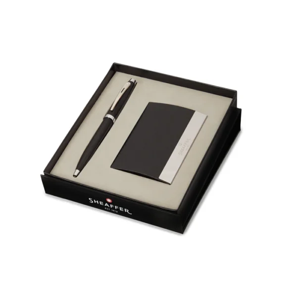 Sheaffer Gift Set 100 Ballpoint Pen with Business Card Holder Matte Black with Chrome Trims - Image 4