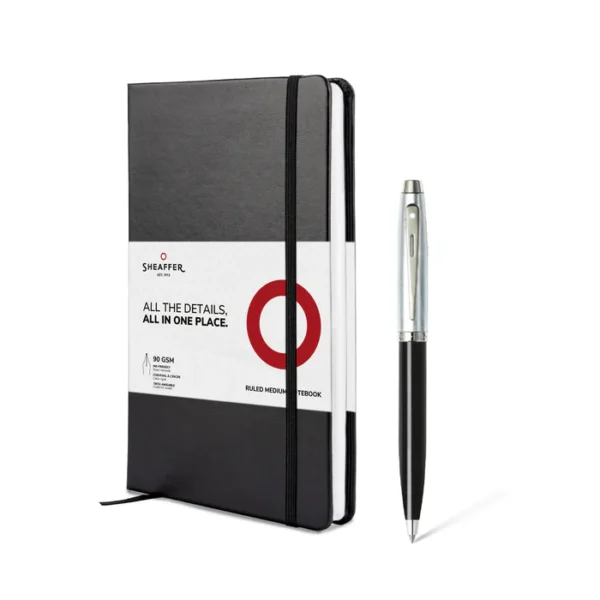Sheaffer® Gift Set ft. Glossy Black S100 9313 Ballpoint Pen with Chrome Trim and Medium Notebook