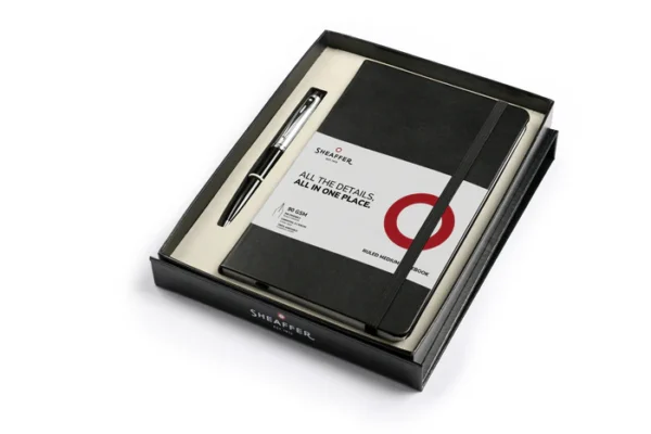 Sheaffer® Gift Set ft. Glossy Black S100 9313 Ballpoint Pen with Chrome Trim and Medium Notebook - Image 2