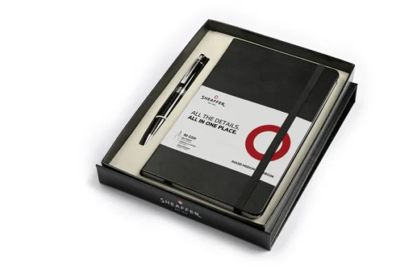 Sheaffer® Gift Set ft. Glossy Black S300 9312 Ballpoint Pen with Chrome Trim and Medium Notebook - Image 4