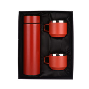 Trillion (Satin) Red Temperature Bottle With 2 Steel Cups EK37333