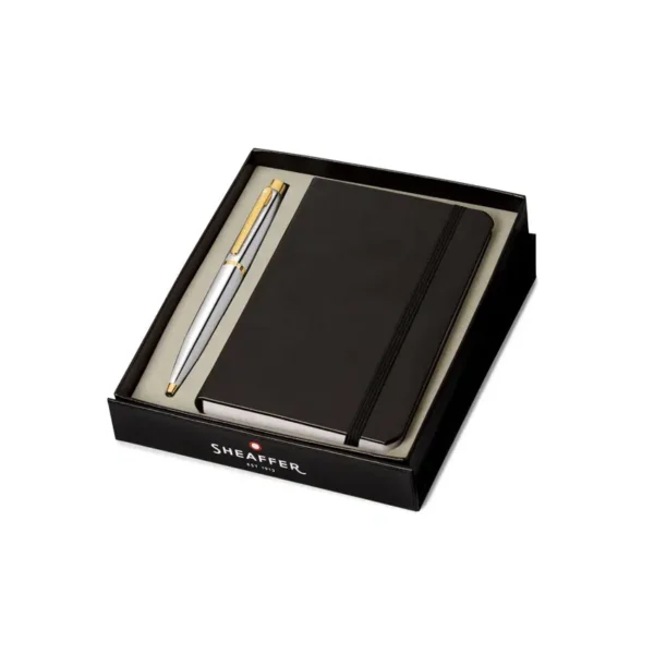 Sheaffer Gift Set VFM Ballpoint Pen with Small Notebook Polished Chrome with Gold Trims - Image 6
